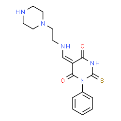 ChemSpider 2D Image | (5E)-1-Phenyl-5-({[2-(1-piperazinyl)ethyl]amino}methylene)-2-thioxodihydro-4,6(1H,5H)-pyrimidinedione | C17H21N5O2S