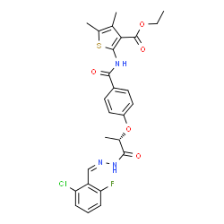 ChemSpider 2D Image | Ethyl 2-{[4-({(2S)-1-[(2Z)-2-(2-chloro-6-fluorobenzylidene)hydrazino]-1-oxo-2-propanyl}oxy)benzoyl]amino}-4,5-dimethyl-3-thiophenecarboxylate | C26H25ClFN3O5S