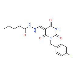 ChemSpider 2D Image | N'-{(Z)-[1-(4-Fluorobenzyl)-2,4,6-trioxotetrahydro-5(2H)-pyrimidinylidene]methyl}pentanehydrazide | C17H19FN4O4