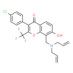 ChemSpider 2D Image | 3-(4-Chlorophenyl)-8-[(diallylamino)methyl]-7-hydroxy-2-(trifluoromethyl)-4H-chromen-4-one | C23H19ClF3NO3