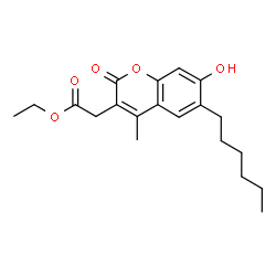 ChemSpider 2D Image | Ethyl (6-hexyl-7-hydroxy-4-methyl-2-oxo-2H-chromen-3-yl)acetate | C20H26O5