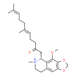ChemSpider 2D Image | (5R)-5-[(5E)-6,10-Dimethyl-2-oxo-5,9-undecadien-1-yl]-4-methoxy-6-methyl-5,6,7,8-tetrahydro[1,3]dioxolo[4,5-g]isoquinolin-6-ium | C25H36NO4