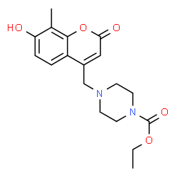 ChemSpider 2D Image | Ethyl 4-[(7-hydroxy-8-methyl-2-oxo-2H-chromen-4-yl)methyl]-1-piperazinecarboxylate | C18H22N2O5