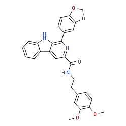ChemSpider 2D Image | 1-(1,3-Benzodioxol-5-yl)-N-[2-(3,4-dimethoxyphenyl)ethyl]-9H-beta-carboline-3-carboxamide | C29H25N3O5
