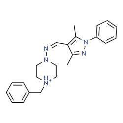ChemSpider 2D Image | 1-Benzyl-4-{(Z)-[(3,5-dimethyl-1-phenyl-1H-pyrazol-4-yl)methylene]amino}piperazin-1-ium | C23H28N5