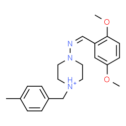ChemSpider 2D Image | 4-[(Z)-(2,5-Dimethoxybenzylidene)amino]-1-(4-methylbenzyl)piperazin-1-ium | C21H28N3O2