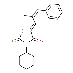 ChemSpider 2D Image | (5Z)-3-Cyclohexyl-5-[(2Z)-2-methyl-3-phenyl-2-propen-1-ylidene]-2-thioxo-1,3-thiazolidin-4-one | C19H21NOS2