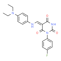 ChemSpider 2D Image | (5Z)-5-({[4-(Diethylamino)phenyl]amino}methylene)-1-(4-fluorophenyl)-2,4,6(1H,3H,5H)-pyrimidinetrione | C21H21FN4O3
