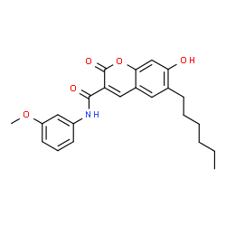 ChemSpider 2D Image | 6-Hexyl-7-hydroxy-N-(3-methoxyphenyl)-2-oxo-2H-chromene-3-carboxamide | C23H25NO5