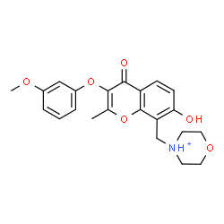 ChemSpider 2D Image | 4-{[7-Hydroxy-3-(3-methoxyphenoxy)-2-methyl-4-oxo-4H-chromen-8-yl]methyl}morpholin-4-ium | C22H24NO6