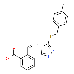 ChemSpider 2D Image | 2-[(Z)-({3-[(4-Methylbenzyl)sulfanyl]-4H-1,2,4-triazol-4-yl}imino)methyl]benzoate | C18H15N4O2S
