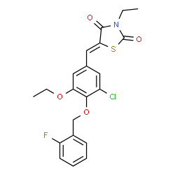 ChemSpider 2D Image | (5Z)-5-{3-Chloro-5-ethoxy-4-[(2-fluorobenzyl)oxy]benzylidene}-3-ethyl-1,3-thiazolidine-2,4-dione | C21H19ClFNO4S