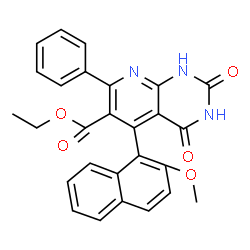 ChemSpider 2D Image | Ethyl 5-(2-methoxy-1-naphthyl)-2,4-dioxo-7-phenyl-1,2,3,4-tetrahydropyrido[2,3-d]pyrimidine-6-carboxylate | C27H21N3O5