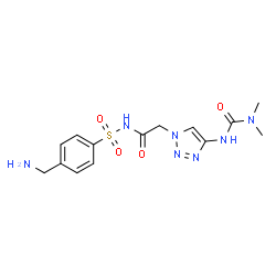 ChemSpider 2D Image | N-{[4-(Aminomethyl)phenyl]sulfonyl}-2-{4-[(dimethylcarbamoyl)amino]-1H-1,2,3-triazol-1-yl}acetamide | C14H19N7O4S