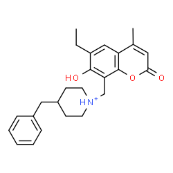 ChemSpider 2D Image | 4-Benzyl-1-[(6-ethyl-7-hydroxy-4-methyl-2-oxo-2H-chromen-8-yl)methyl]piperidinium | C25H30NO3