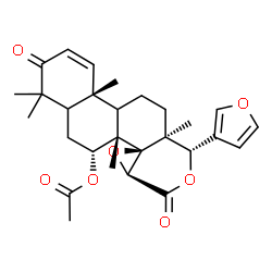 ChemSpider 2D Image | (6R,6aS,6bR,7aS,10S,10aS,12bR)-10-(3-Furyl)-4,4,6a,10a,12b-pentamethyl-3,8-dioxo-3,4,4a,5,6,6a,7a,8,10,10a,11,12,12a,12b-tetradecahydronaphtho[2,1-f]oxireno[d]isochromen-6-yl acetate | C28H34O7