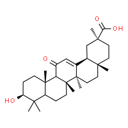 ChemSpider 2D Image | (3beta,5xi,9xi,18alpha)-3-Hydroxy-11-oxoolean-12-en-30-oic acid | C30H46O4