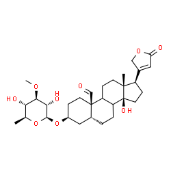 ChemSpider 2D Image | (3beta,5beta,8xi,9xi)-3-[(6-Deoxy-3-O-methyl-beta-L-glucopyranosyl)oxy]-14-hydroxy-19-oxocard-20(22)-enolide | C30H44O9