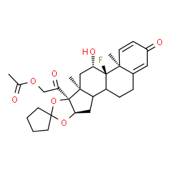 ChemSpider 2D Image | 2-[(4a'S,4b'R,5'S,6a'S,6b'S,9a'R)-4b'-Fluoro-5'-hydroxy-4a',6a'-dimethyl-2'-oxo-2',4a',4b',5',6',6a',9a',10',10a',10b',11',12'-dodecahydro-6b'H-spiro[cyclopentane-1,8'-naphtho[2',1':4,5]indeno[1,2-d][
1,3]dioxol]-6b'-yl]-2-oxoethyl acetate | C28H35FO7