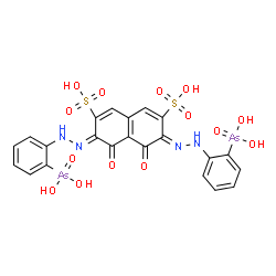 ChemSpider 2D Image | (3Z,6Z)-3,6-Bis[(2-arsonophenyl)hydrazono]-4,5-dioxo-3,4,5,6-tetrahydro-2,7-naphthalenedisulfonic acid | C22H18As2N4O14S2