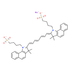 ChemSpider 2D Image | Sodium 4-[(2E)-2-{(2E,4E,6E)-7-[3,3-dimethyl-1-(4-sulfonatobutyl)-3H-benzo[g]indolium-2-yl]-2,4,6-heptatrien-1-ylidene}-3,3-dimethyl-2,3-dihydro-1H-benzo[g]indol-1-yl]-1-butanesulfonate | C43H47N2NaO6S2