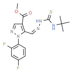 ChemSpider 2D Image | Methyl 1-(2,4-difluorophenyl)-5-[(Z)-{[(2-methyl-2-propanyl)carbamothioyl]hydrazono}methyl]-1H-pyrazole-4-carboxylate | C17H19F2N5O2S