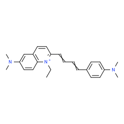 ChemSpider 2D Image | 6-(Dimethylamino)-2-{(1E,3E)-4-[4-(dimethylamino)phenyl]-1,3-butadien-1-yl}-1-ethylquinolinium | C25H30N3