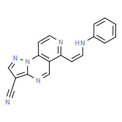 ChemSpider 2D Image | 6-[(Z)-2-Anilinovinyl]pyrazolo[1,5-a]pyrido[3,4-e]pyrimidine-3-carbonitrile | C18H12N6