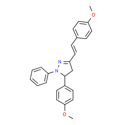 ChemSpider 2D Image | 5-(4-Methoxyphenyl)-3-[(E)-2-(4-methoxyphenyl)vinyl]-1-phenyl-4,5-dihydro-1H-pyrazole | C25H24N2O2