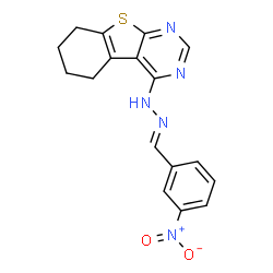 ChemSpider 2D Image | 4-[(2E)-2-(3-Nitrobenzylidene)hydrazino]-5,6,7,8-tetrahydro[1]benzothieno[2,3-d]pyrimidine | C17H15N5O2S