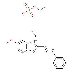 ChemSpider 2D Image | 2-[(E)-2-Anilinovinyl]-3-ethyl-5-methoxy-1,3-benzoxazol-3-ium ethyl sulfate | C20H24N2O6S