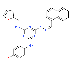 ChemSpider 2D Image | N-(2-Furylmethyl)-N'-(4-methoxyphenyl)-6-[(2Z)-2-(1-naphthylmethylene)hydrazino]-1,3,5-triazine-2,4-diamine | C26H23N7O2