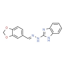 ChemSpider 2D Image | 2-[(2E)-2-(1,3-Benzodioxol-5-ylmethylene)hydrazino]-1H-benzimidazole | C15H12N4O2