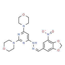ChemSpider 2D Image | 4,4'-(6-{(2Z)-2-[(7-Nitro-1,3-benzodioxol-5-yl)methylene]hydrazino}-2,4-pyrimidinediyl)dimorpholine | C20H23N7O6