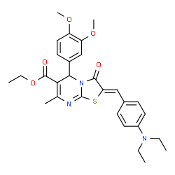 ChemSpider 2D Image | Ethyl (2Z)-2-[4-(diethylamino)benzylidene]-5-(3,4-dimethoxyphenyl)-7-methyl-3-oxo-2,3-dihydro-5H-[1,3]thiazolo[3,2-a]pyrimidine-6-carboxylate | C29H33N3O5S