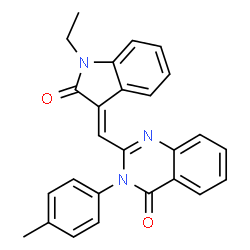 ChemSpider 2D Image | 2-[(E)-(1-Ethyl-2-oxo-1,2-dihydro-3H-indol-3-ylidene)methyl]-3-(4-methylphenyl)-4(3H)-quinazolinone | C26H21N3O2