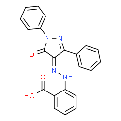 ChemSpider 2D Image | 2-[(2E)-2-(5-Oxo-1,3-diphenyl-1,5-dihydro-4H-pyrazol-4-ylidene)hydrazino]benzoic acid | C22H16N4O3