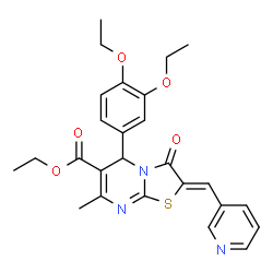 ChemSpider 2D Image | Ethyl (2Z)-5-(3,4-diethoxyphenyl)-7-methyl-3-oxo-2-(3-pyridinylmethylene)-2,3-dihydro-5H-[1,3]thiazolo[3,2-a]pyrimidine-6-carboxylate | C26H27N3O5S
