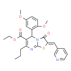 ChemSpider 2D Image | Ethyl (2Z)-5-(2,5-dimethoxyphenyl)-3-oxo-7-propyl-2-(3-pyridinylmethylene)-2,3-dihydro-5H-[1,3]thiazolo[3,2-a]pyrimidine-6-carboxylate | C26H27N3O5S