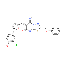 ChemSpider 2D Image | (5Z,6Z)-6-{[5-(3-Chloro-4-methoxyphenyl)-2-furyl]methylene}-5-imino-2-(phenoxymethyl)-5,6-dihydro-7H-[1,3,4]thiadiazolo[3,2-a]pyrimidin-7-one | C24H17ClN4O4S