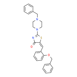 ChemSpider 2D Image | (5E)-5-[2-(Benzyloxy)benzylidene]-2-(4-benzyl-1-piperazinyl)-1,3-thiazol-4(5H)-one | C28H27N3O2S