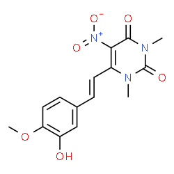 ChemSpider 2D Image | 6-[(E)-2-(3-Hydroxy-4-methoxyphenyl)vinyl]-1,3-dimethyl-5-nitro-2,4(1H,3H)-pyrimidinedione | C15H15N3O6