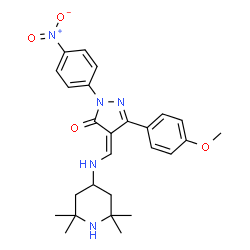 ChemSpider 2D Image | (4Z)-5-(4-Methoxyphenyl)-2-(4-nitrophenyl)-4-{[(2,2,6,6-tetramethyl-4-piperidinyl)amino]methylene}-2,4-dihydro-3H-pyrazol-3-one | C26H31N5O4
