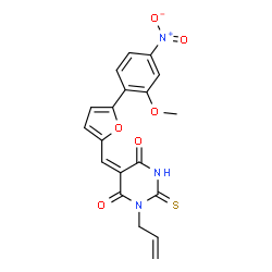 ChemSpider 2D Image | (5E)-1-Allyl-5-{[5-(2-methoxy-4-nitrophenyl)-2-furyl]methylene}-2-thioxodihydro-4,6(1H,5H)-pyrimidinedione | C19H15N3O6S