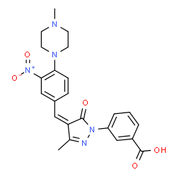 ChemSpider 2D Image | 3-{(4Z)-3-Methyl-4-[4-(4-methyl-1-piperazinyl)-3-nitrobenzylidene]-5-oxo-4,5-dihydro-1H-pyrazol-1-yl}benzoic acid | C23H23N5O5