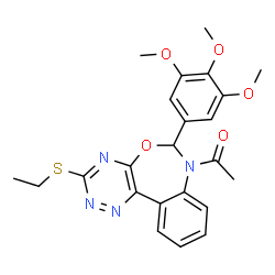 ChemSpider 2D Image | 1-[3-(Ethylsulfanyl)-6-(3,4,5-trimethoxyphenyl)[1,2,4]triazino[5,6-d][3,1]benzoxazepin-7(6H)-yl]ethanone | C23H24N4O5S