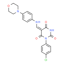 ChemSpider 2D Image | (5E)-1-(4-Chlorophenyl)-5-({[4-(4-morpholinyl)phenyl]amino}methylene)-2,4,6(1H,3H,5H)-pyrimidinetrione | C21H19ClN4O4