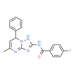 ChemSpider 2D Image | 4-Fluoro-N-(5-methyl-7-phenyl-1,7-dihydro[1,2,4]triazolo[1,5-a]pyrimidin-2-yl)benzamide | C19H16FN5O
