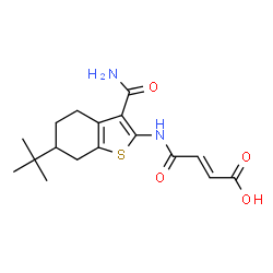 ChemSpider 2D Image | (2E)-4-{[3-Carbamoyl-6-(2-methyl-2-propanyl)-4,5,6,7-tetrahydro-1-benzothiophen-2-yl]amino}-4-oxo-2-butenoic acid | C17H22N2O4S