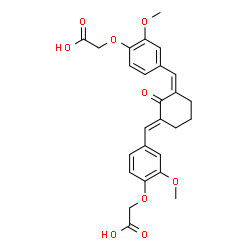 ChemSpider 2D Image | {4-[(E)-{(3Z)-3-[4-(Carboxymethoxy)-3-methoxybenzylidene]-2-oxocyclohexylidene}methyl]-2-methoxyphenoxy}acetic acid | C26H26O9